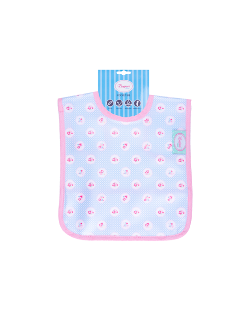 Babete plástica azul com flores rosa