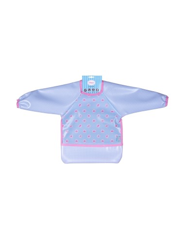 Babete mangas - comer azul com flores rosa