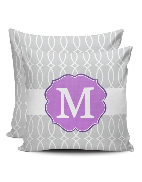 Almofada com Monograma - trellis fechado cinza e roxo