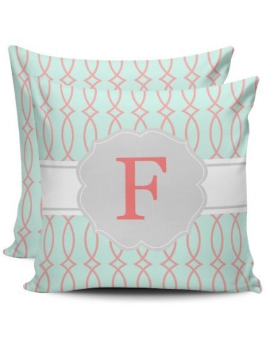 Monogram Cushion - gray and pink closed trellis