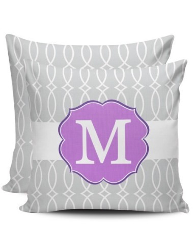 Almofada com Monograma - trellis fechado cinza e roxo