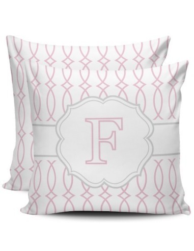 Almofada com Monograma - trellis fechado cinza e rosa