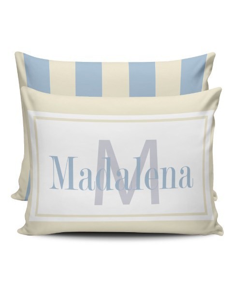 Almohada personalizada con nombre - marco azul y amarillo