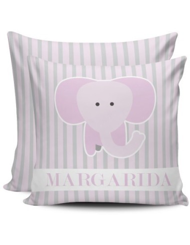 Almofada Personalizada com nome rosa e cinza - elefante