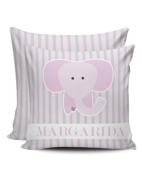Cojín Personalizado con Nombre Gris y Rosa - Elefante