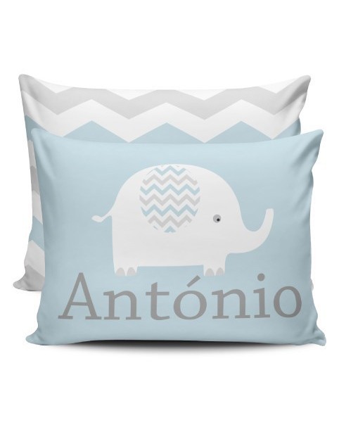 Almofada Personalizada com nome azul/cinza - elefante chevron