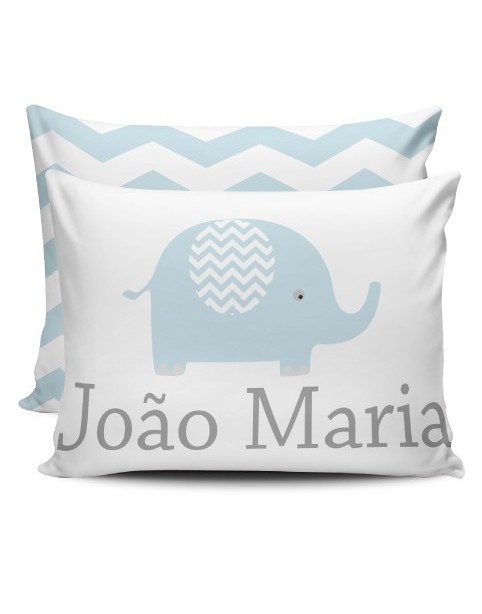 Almofada Personalizada com nome azul/cinza - elefante chevron 2