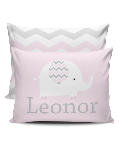 Personalized Pink/Grey Name Cushion - Chevron Elephant
