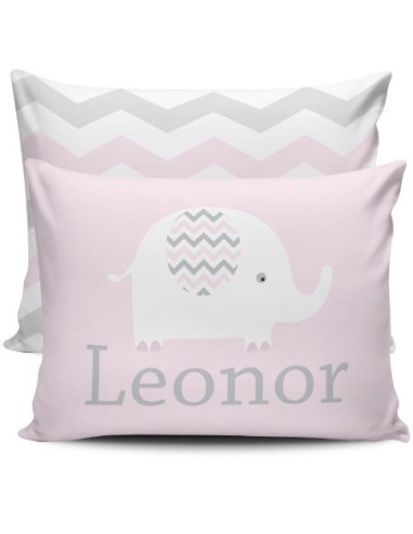 Almofada Personalizada com nome rosa e cinza - elefante chevron