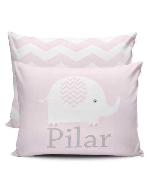 CoCojín Personalizado con Nombre Rosa - Elefante Chevron